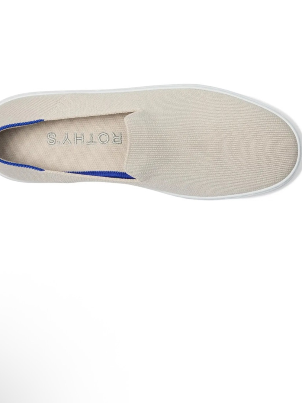 Rothy’s The Original Slip-On Sneakers in Sand Cream Tan with Blue Accent Women 9 - Picture 8 of 14